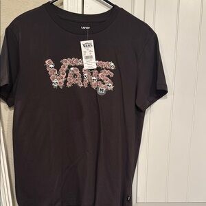 Vans Black Floral Logo women T-Shirt